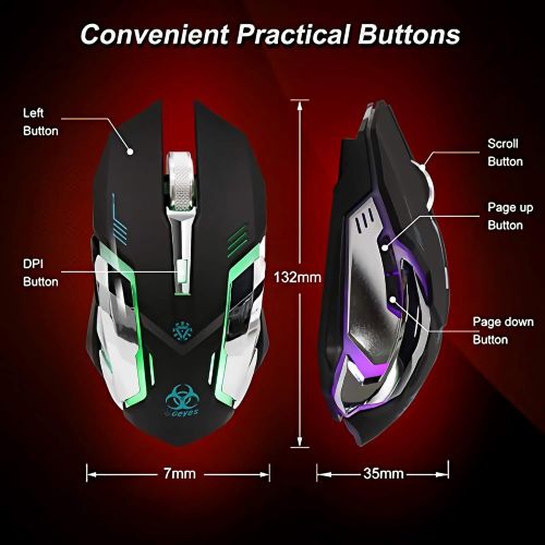  VEGCOO C9s (Updated Version) Wireless Gaming Mouse, Rechargeable Silent Click Mice with Nano Receiver, Changing Breathing Backlit, 3 Adjustable DPI Up to 2400 for Laptop, PC, MacBo