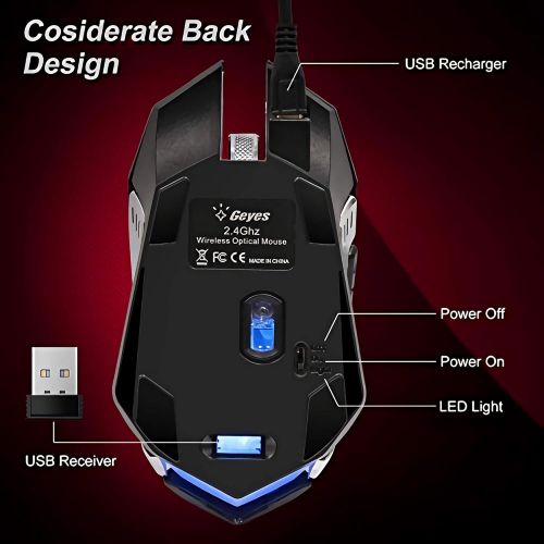  VEGCOO C9s (Updated Version) Wireless Gaming Mouse, Rechargeable Silent Click Mice with Nano Receiver, Changing Breathing Backlit, 3 Adjustable DPI Up to 2400 for Laptop, PC, MacBo