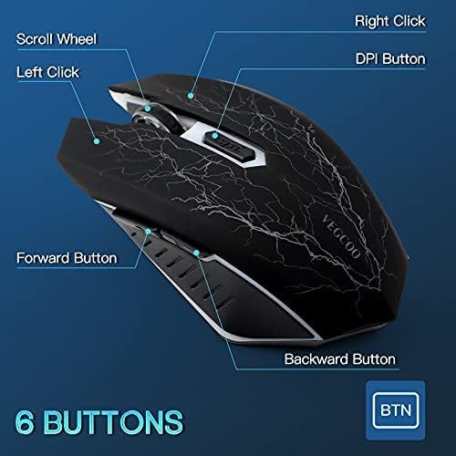  Wireless Gaming Mouse, VEGCOO C8 Silent Click Wireless Rechargeable Mouse with Colorful LED Lights and 2400/1600/1000 DPI for Laptop and Computer (C11 Black)……