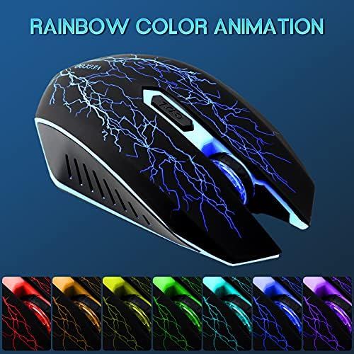  Wireless Gaming Mouse, VEGCOO C8 Silent Click Wireless Rechargeable Mouse with Colorful LED Lights and 2400/1600/1000 DPI for Laptop and Computer (C11 Black)……