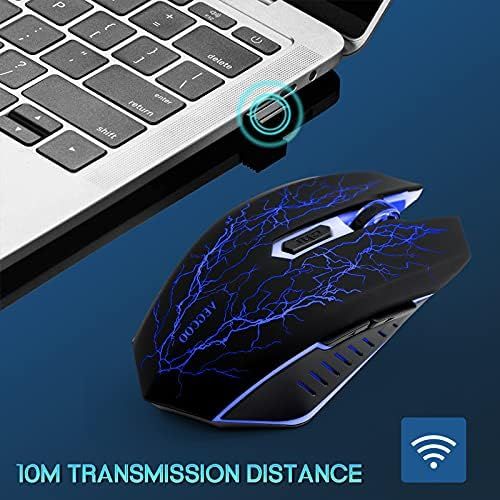  Wireless Gaming Mouse, VEGCOO C8 Silent Click Wireless Rechargeable Mouse with Colorful LED Lights and 2400/1600/1000 DPI for Laptop and Computer (C11 Black)……