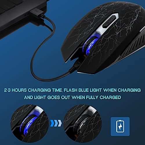  Wireless Gaming Mouse, VEGCOO C8 Silent Click Wireless Rechargeable Mouse with Colorful LED Lights and 2400/1600/1000 DPI for Laptop and Computer (C11 Black)……