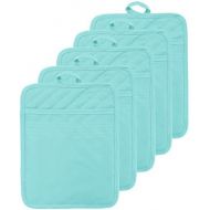 [아마존베스트]VEIKERY Oven Pot Holder with Pocket 100% Cotton Heat Resistant Coaster Potholder Kitchen Hot Pad Oven Mitts for Cooking and Baking Square 7x9 (Aqua, 3)