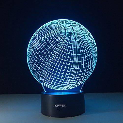  [아마존베스트]VELAN 3D Table Lamp Round Basketball Shape Gift Acrylic Night Light Furniture Decorative Colorful 7 Color Change Household Home Accessories