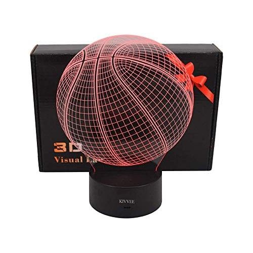  [아마존베스트]VELAN 3D Table Lamp Round Basketball Shape Gift Acrylic Night Light Furniture Decorative Colorful 7 Color Change Household Home Accessories