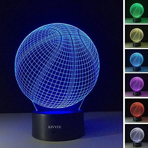  [아마존베스트]VELAN 3D Table Lamp Round Basketball Shape Gift Acrylic Night Light Furniture Decorative Colorful 7 Color Change Household Home Accessories