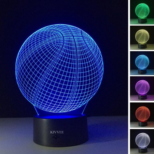  [아마존베스트]VELAN 3D Table Lamp Round Basketball Shape Gift Acrylic Night Light Furniture Decorative Colorful 7 Color Change Household Home Accessories