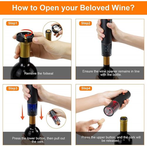  Electric Wine Bottle Opener, VELASE Rechargeable Opener Kit, Corkscrew Automatic with Foil Cutter, Perfecct for Home, Bar, Camping, Travel, Wedding Favors, Gift Black