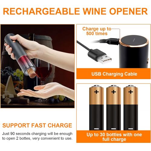  Electric Wine Bottle Opener, VELASE Rechargeable Opener Kit, Corkscrew Automatic with Foil Cutter, Perfecct for Home, Bar, Camping, Travel, Wedding Favors, Gift Black