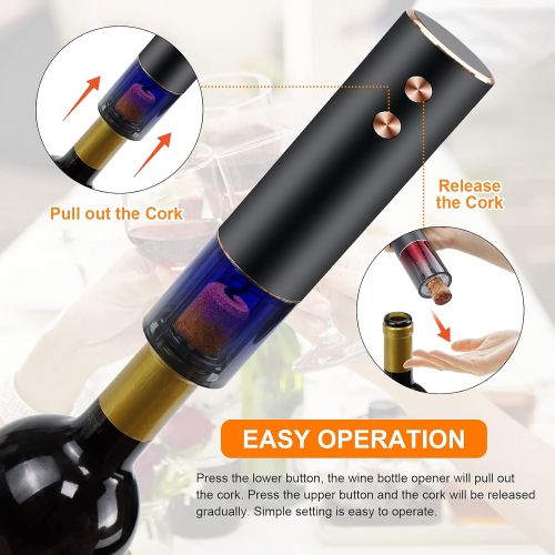  Electric Wine Bottle Opener, VELASE Rechargeable Opener Kit, Corkscrew Automatic with Foil Cutter, Perfecct for Home, Bar, Camping, Travel, Wedding Favors, Gift Black