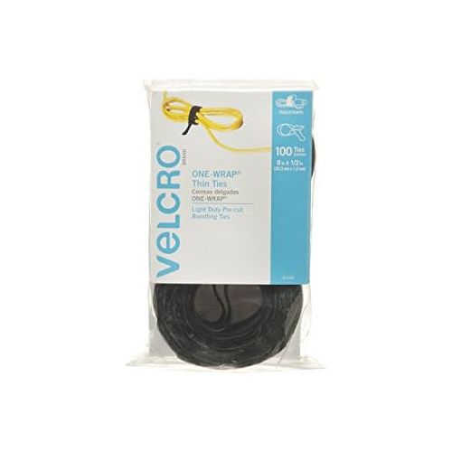  [아마존베스트]VELCRO Brand ONE WRAP Thin Ties | Strong & Reusable | Perfect for Fastening Wires & Organizing Cords | Black, 8 x 1/2-Inch | 100 Count