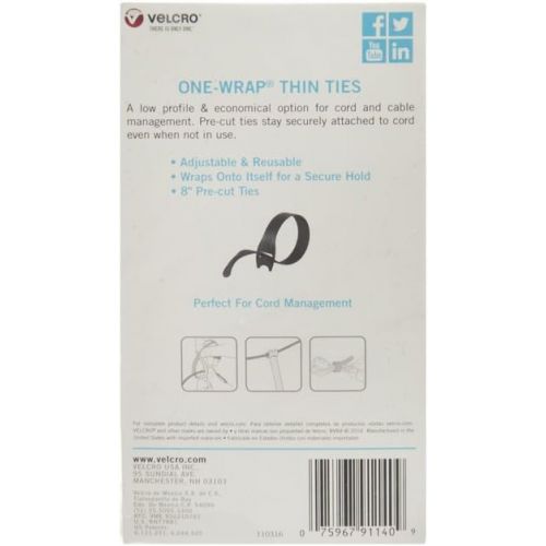  [아마존베스트]VELCRO Brand ONE WRAP Thin Ties | Strong & Reusable | Perfect for Fastening Wires & Organizing Cords | Black, 8 x 1/2-Inch | 100 Count