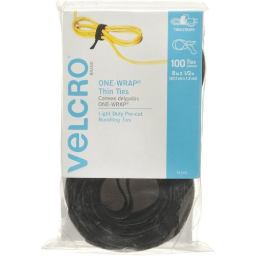  [아마존베스트]VELCRO Brand ONE WRAP Thin Ties | Strong & Reusable | Perfect for Fastening Wires & Organizing Cords | Black, 8 x 1/2-Inch | 100 Count