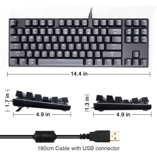  M87 Mac Layout Mechanical Keyboard, VELOCIFIRE 87-Key with Tactile Brown Switch, and LED White Backlit, Compatible with Mac (Black)