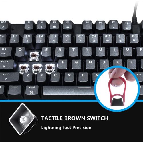  M87 Mac Layout Mechanical Keyboard, VELOCIFIRE 87-Key with Tactile Brown Switch, and LED White Backlit, Compatible with Mac (Black)