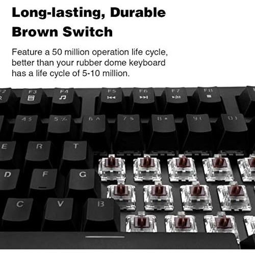  Velocifire VM01 Mechanical Keyboard 104-Key Full Size with Brown Switches LED Illuminated Backlit Anti-ghosting Keys for Copywriter, Gamer and Programmer