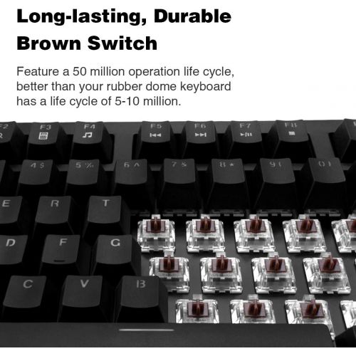  Velocifire VM01 Mechanical Keyboard 104-Key Full Size with Brown Switches LED Illuminated Backlit Anti-ghosting Keys for Copywriter, Gamer and Programmer