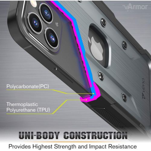  [아마존베스트]Vena vArmor Rugged Case Compatible with Apple iPhone 12 / iPhone 12 Pro (6.1-inch), (Military Grade Drop Protection) Heavy Duty Holster Belt Clip Cover with Kickstand - Space Gray