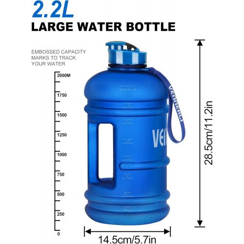  VENNERLI Half Gallon Water Bottle 2.2L Large Sports Water Bottle with Handle 74oz BPA-free Reusable Plastic Water Jugs Leakproof Hydro Bottle for Gym Yoga Travel Camping Cycling Ou