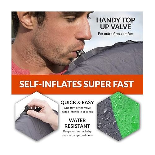  VENTURE 4TH Self Inflating Sleeping Pad - No Pump Required, Easy-Inflate - Warm, Quiet, Supportive Mattress for a Comfortable Night's Sleep - Compact Ultralight Mat - Ideal For Backpacking and Camping