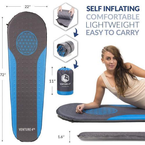  VENTURE 4TH Self Inflating Sleeping Pad - No Pump or Lung Power Required - Warm, Quiet and Supportive Mattress For a Comfortable Nights Sleep - Compact and Ultra Light Mat - Ideal For Backpack