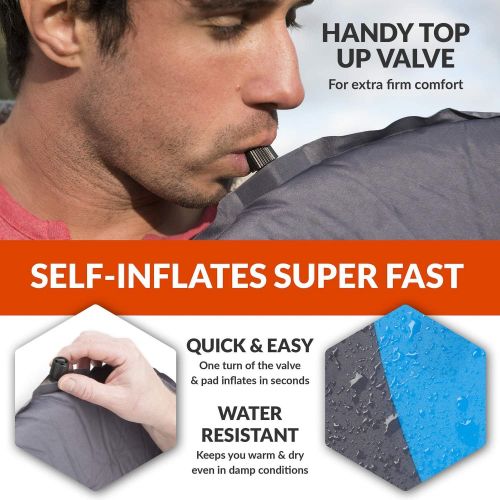  VENTURE 4TH Self Inflating Sleeping Pad - No Pump or Lung Power Required - Warm, Quiet and Supportive Mattress For a Comfortable Nights Sleep - Compact and Ultra Light Mat - Ideal For Backpack