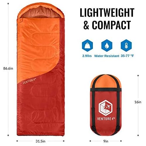  VENTURE 4TH Backpacking Sleeping Bag ? Lightweight Warm & Cold Weather Sleeping Bags for Adults, Kids & Couples ? Ideal for Hiking, Camping & Outdoor Adventures ? Single, XXL and D