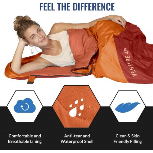  VENTURE 4TH Backpacking Sleeping Bag ? Lightweight Warm & Cold Weather Sleeping Bags for Adults, Kids & Couples ? Ideal for Hiking, Camping & Outdoor Adventures ? Single, XXL and D
