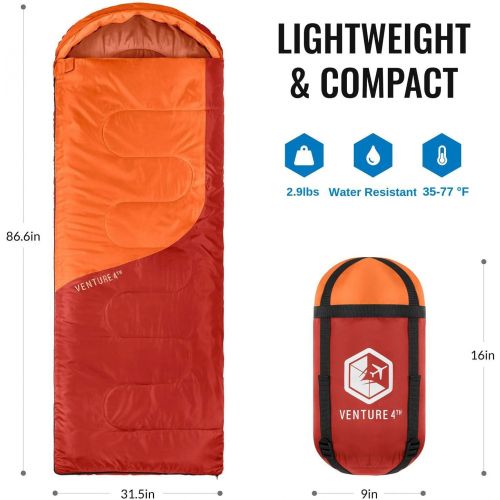  VENTURE 4TH Backpacking Sleeping Bag ? Lightweight Warm & Cold Weather Sleeping Bags for Adults, Kids & Couples ? Ideal for Hiking, Camping & Outdoor Adventures ? Single, XXL and D