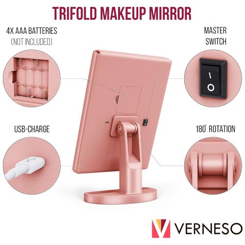  VERNESO Lighted Makeup Mirror with 22 LEDs - Vanity Mirror with Lights - 10X/3X/2X Magnification and Touch...