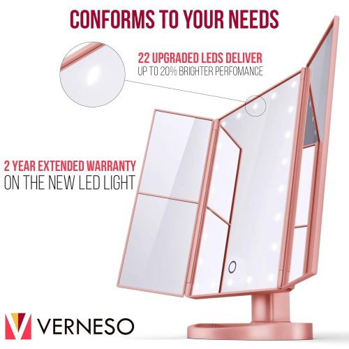  VERNESO Lighted Makeup Mirror with 22 LEDs - Vanity Mirror with Lights - 10X/3X/2X Magnification and Touch...
