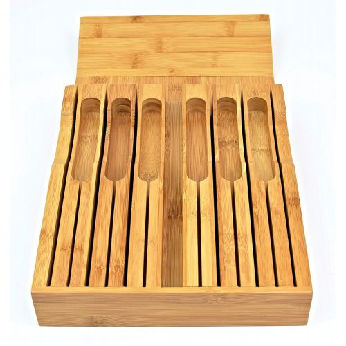  VERTIER Vertier Premium In-Drawer Bamboo Knife Block - Fits 12 Knives And a Knife Sharpener - High End Quality with 100% Natural Bamboo Wood Grain