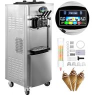 VEVOR 2200W Commercial Soft Ice Cream Machine 3 Flavors 5.3 to 7.4Gallon per Hour PreCooling at Night Auto Clean LCD Panel for Restaurants Snack Bar, Sliver