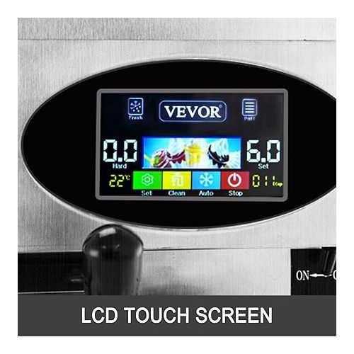  VEVOR 2200W Commercial Soft Ice Cream Machine 3 Flavors 5.3 to 7.4Gallon per Hour PreCooling at Night Auto Clean LCD Panel for Restaurants Snack Bar, Sliver