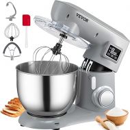 VEVOR Stand Mixer, 450W Electric Dough Mixer with 6 Speeds LCD Screen Timing, Tilt-Head Food Mixer with 7.4Qt Stainless Steel Bowl, Dough Hook, Flat Beater, Whisk, Scraper, Splash-Proof Cover - Metal
