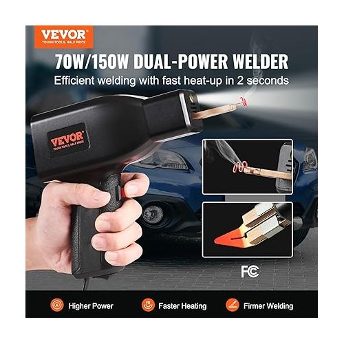  VEVOR Plastic Welding Kit, 70/150W Dual Power Hot Stapler Plastic Welder Gun, Professional Car Bumper Repair Kit for Kayak Toys Plastic Crack, with 56PCS Welding Rods| 600PCS 6 Types Staples| Pliers