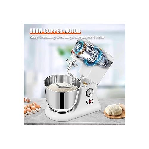  VEVOR All Metal Stand Mixer, 600W Electric Dough Mixer with 11 Speeds, Tilt-Head Food Mixer with 7.4 Qt Stainless Steel Bowl, Dough Hook, Flat Beater, Whisk, Scraper, Splash-Proof Cover - White