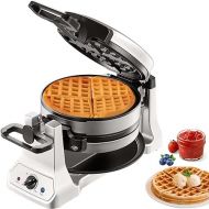 VEVOR 2-Layer Waffle Maker, 1400W Round Waffle Iron, Non-Stick Waffle Baker Machine with Browning Control, 180° Rotable Belgian Waffle Maker, Teflon-Coated Baking Pans, Stainless Steel Body, 120V