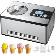 VEVOR Automatic Ice Cream Maker with Built-in Compressor, 2 Quart No Pre-freezing Fruit Yogurt Machine, Stainless Steel Electric Sorbet Maker, 3 Modes Gelato Maker with LCD Display & Timer, Silver