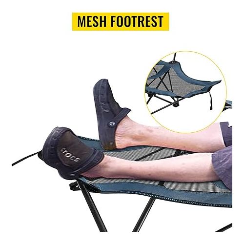  VEVOR Folding Camp Chair, with Footrest Mesh, Portable Lounge Chair with Storage Bag and Cup Holder, for Camping Fishing and Other Outdoor Activities, Blue