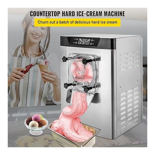  VEVOR Commercial Ice Cream Machine 1400W 20/5.3 Gph Hard Serve Ice Cream Maker with LED Display Screen Auto Shut-Off Timer One Flavors Perfect for Restaurants Snack bar Supermarkets