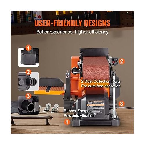  VEVOR Belt Sander, 6in. Disc Sander and 4x36 in. Belt Sander Combo with 4.3A Induction Motor, Powerful Woodworking Sander with Bench Mount and Cast Aluminum Work Table