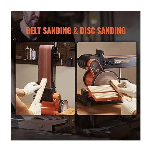  VEVOR Belt Sander, 6in. Disc Sander and 4x36 in. Belt Sander Combo with 4.3A Induction Motor, Powerful Woodworking Sander with Bench Mount and Cast Aluminum Work Table