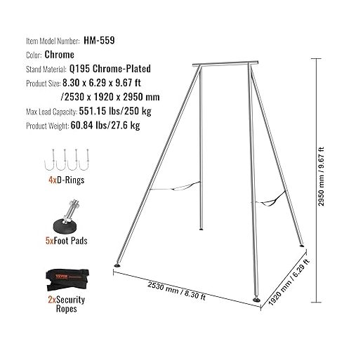 VEVOR Aerial Yoga Frame, 9.67 ft Height Yoga Swing Stand, Max 551.15 lbs Load Chrome-Plated Steel Pipe Inversion Yoga Swing Stand Yoga Rig Yoga Sling Inversion Equipment for Indoor Outdoor Aerial Yoga