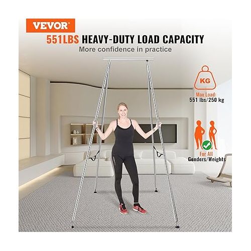  VEVOR Aerial Yoga Frame, 9.67 ft Height Yoga Swing Stand, Max 551.15 lbs Load Chrome-Plated Steel Pipe Inversion Yoga Swing Stand Yoga Rig Yoga Sling Inversion Equipment for Indoor Outdoor Aerial Yoga