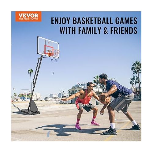  VEVOR Basketball Hoop, 7.6-10 ft Adjustable Height Portable Backboard System, 50 inch Basketball Hoop & Goal, Kids & Adults Basketball Set with Wheels, Stand, and Fillable Base, for Outdoor/Indoor.