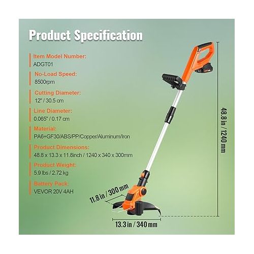  VEVOR Cordless String Trimmer, 12