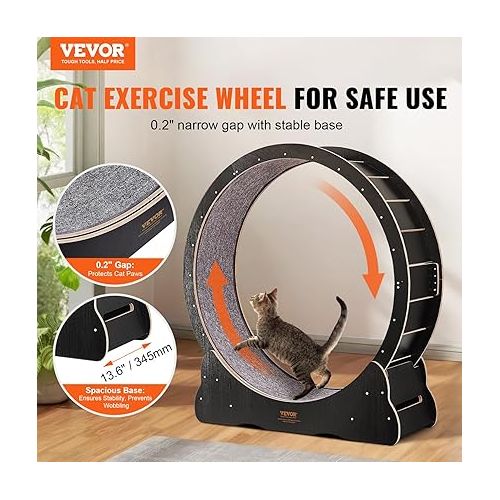  VEVOR Cat Wheel Exerciser for Indoor Cats, 43.3 inch Large Cat Exercise Running Wheel Treadmill with Ultra Low Noise and Detachable Carpet for Cat's Fitness and Health