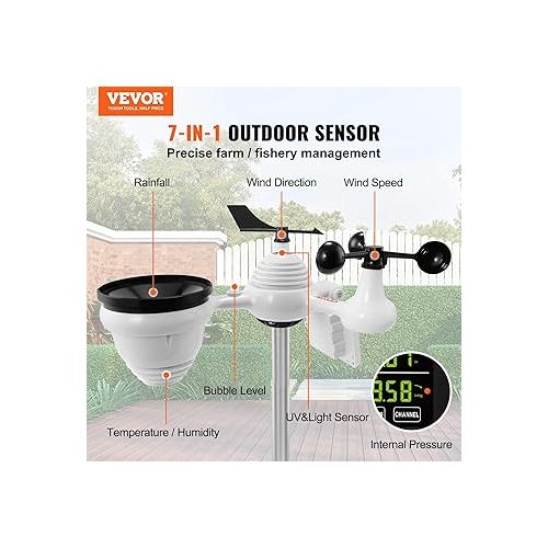  VEVOR YT60234 WiFi Weather Station 7-in-1, Weather Stations WiFi Indoor Outdoor, 7.5