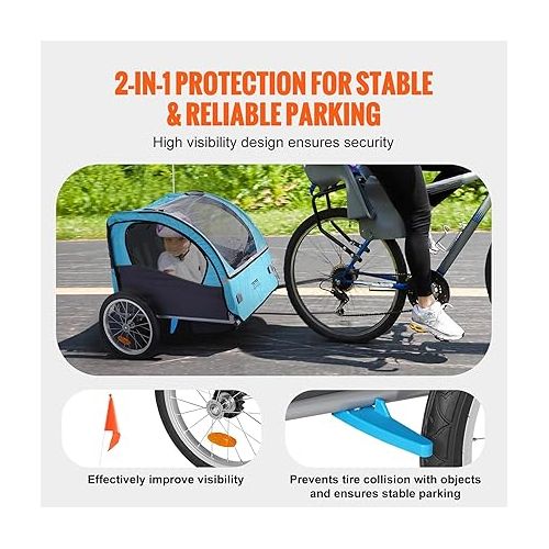 VEVOR Bike Trailer for Toddlers, Kids, Single and Double Seat, Supports up to 60/110 lbs, Tow Behind Foldable Child Bicycle Trailer with Universal Bicycle Coupler, Canopy Carrier with Strong Frame